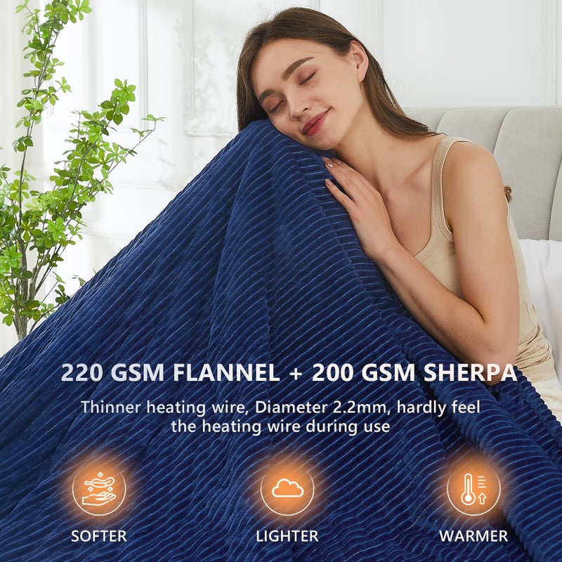 Home Mate Homemate Heated Blanket Electric Throw - 50""x60"" Heating Blanket Throw 1/2/4/6/8 Hours Auto-Off 10 Heat Levels Heat Blanket Over-Heat Protection Soft Flannel Sherpa Heater Blanket ETL Certification - Image 2